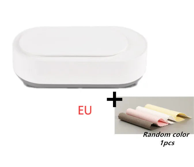 White portable ultrasonic cleaning machine with digital display and stainless steel tank.