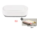 White portable ultrasonic cleaning machine with digital display and stainless steel tank.