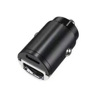 Mini zinc alloy car charger with dual USB-C ports for 30W fast charging