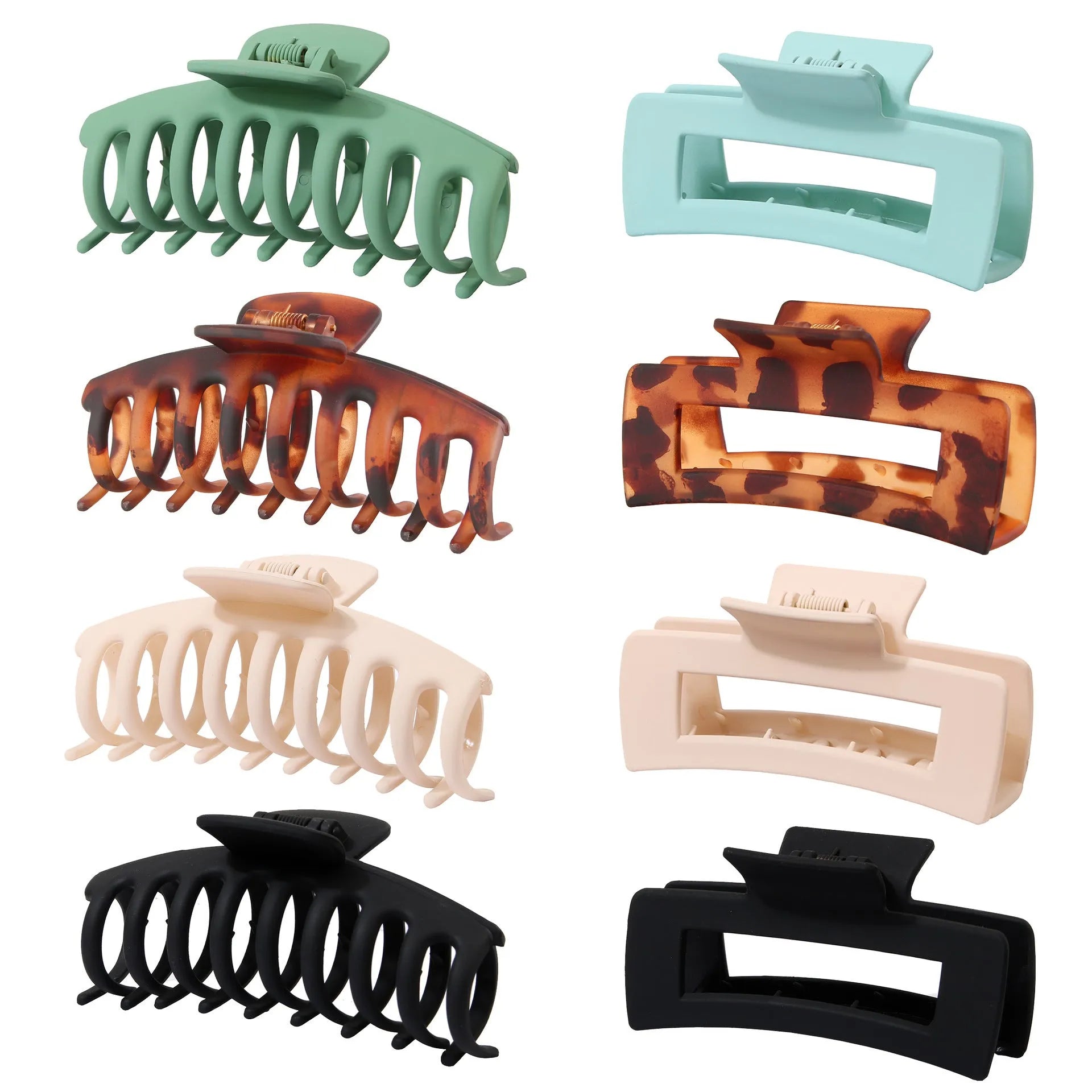 Set of six nude-coloured plastic hair clips with a quadrilateral shape and frosted grip.