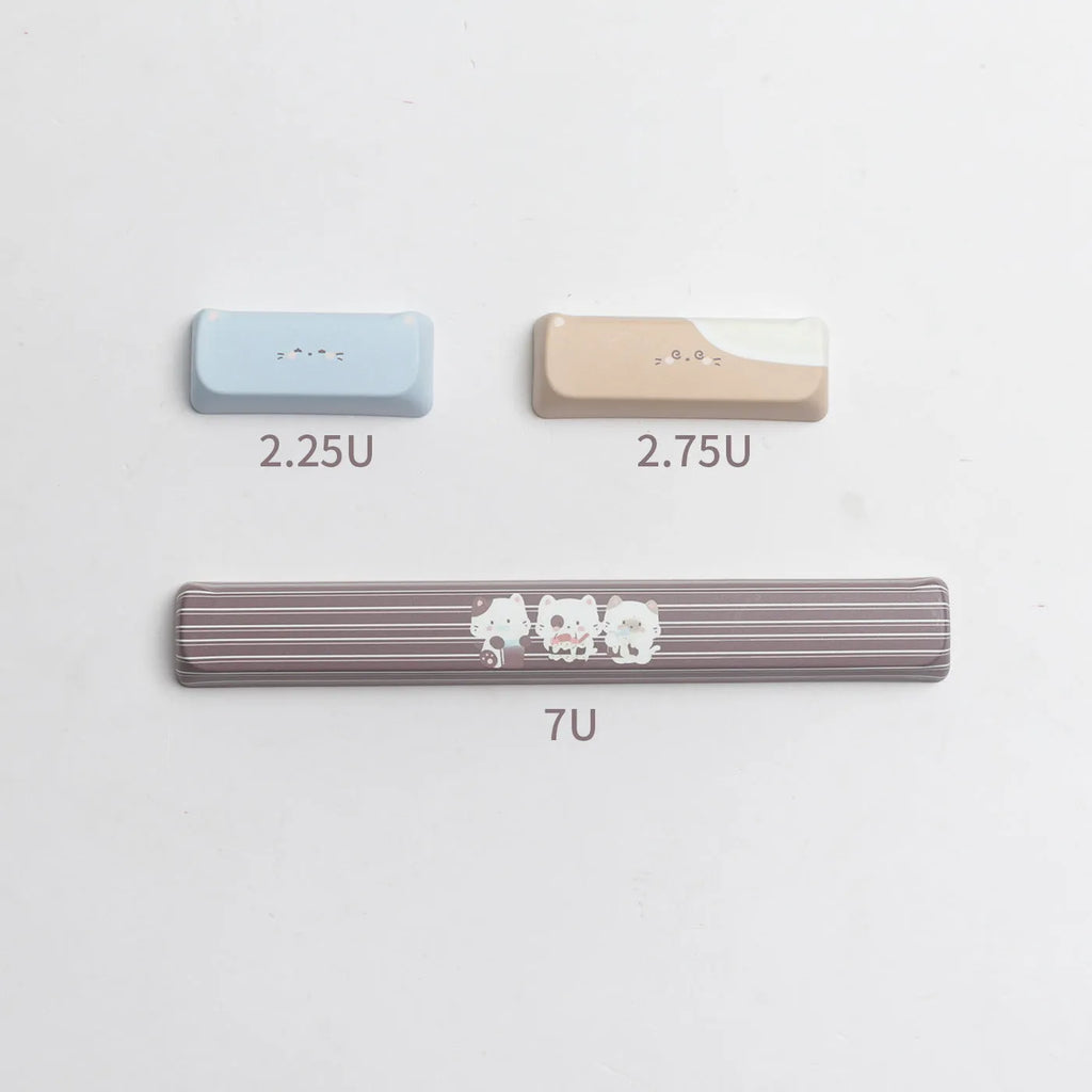 High Sea Salt Cat theme PBT keycap set with 7u March supplements on mechanical keyboard