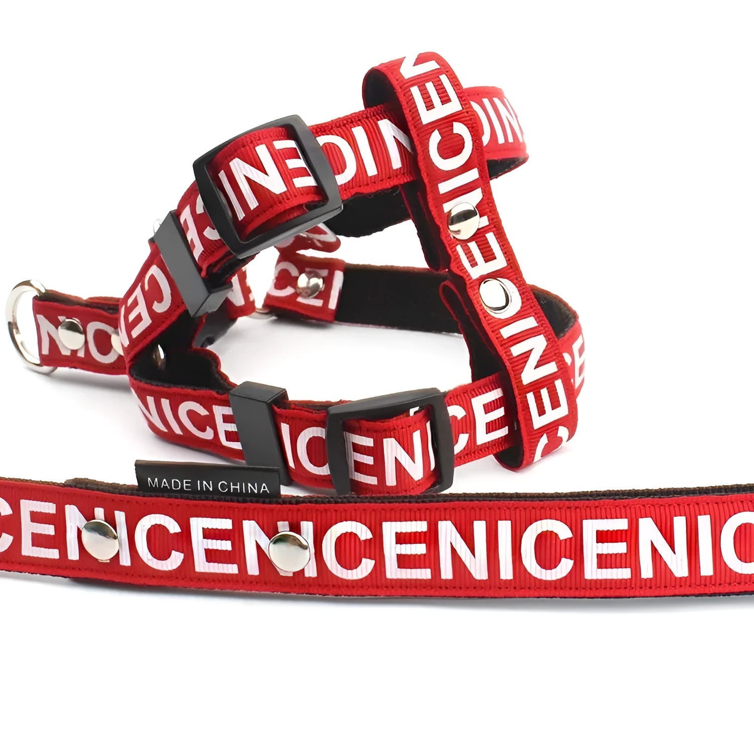 Casual PET polyester traction dog collar in black, red, and yellow options on a white background