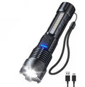 Aluminium alloy 30W LED power torch with telescopic zoom on a dark background