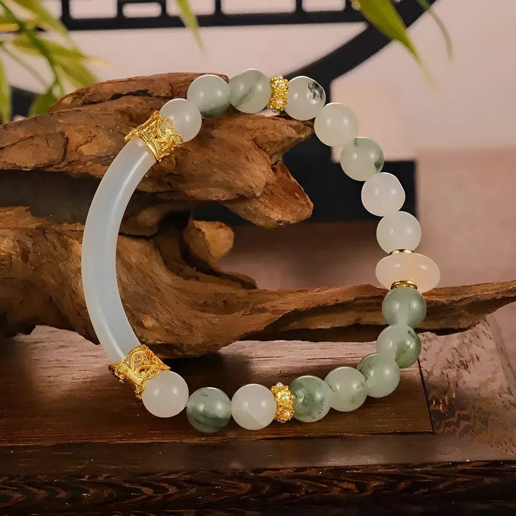 Emerald green Tian Shan Cui women's half bracelet with national style round elements