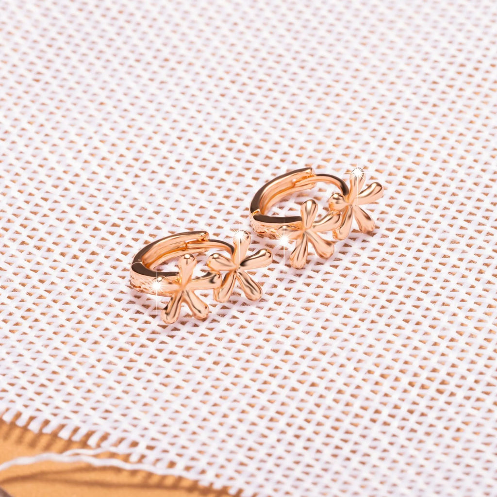 Rose gold circular earrings with waterdrop flower design for women