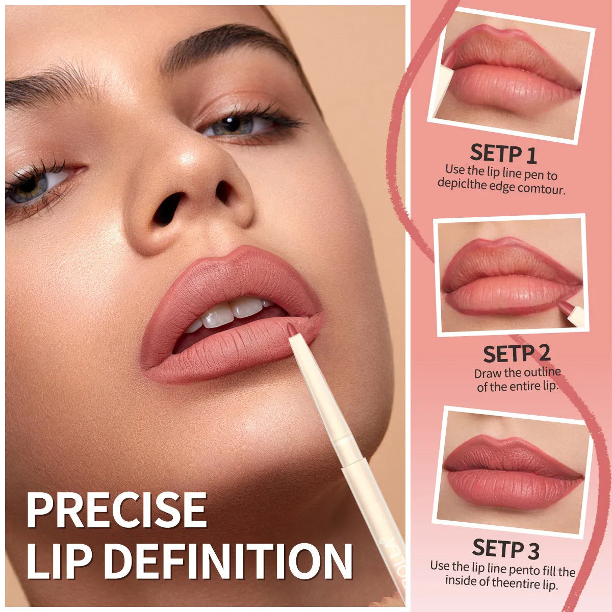 Waterproof colorfast hook line lip pencil in shade CocoaCrush with tip and product label visible