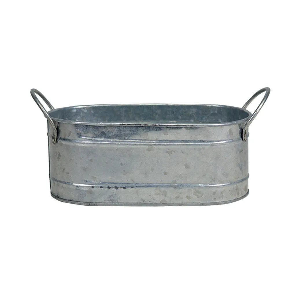 Galvanised iron desktop flowerpot for succulents with water-saving design