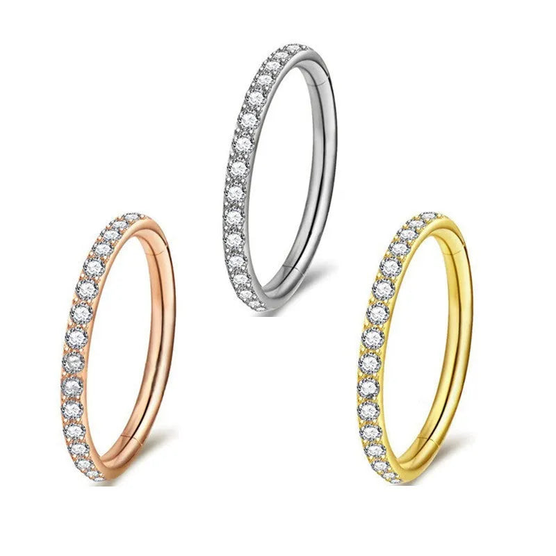 Stainless steel seamless nose ring showing round shape and electroplated colour options including black, gold, and rose gold finishes