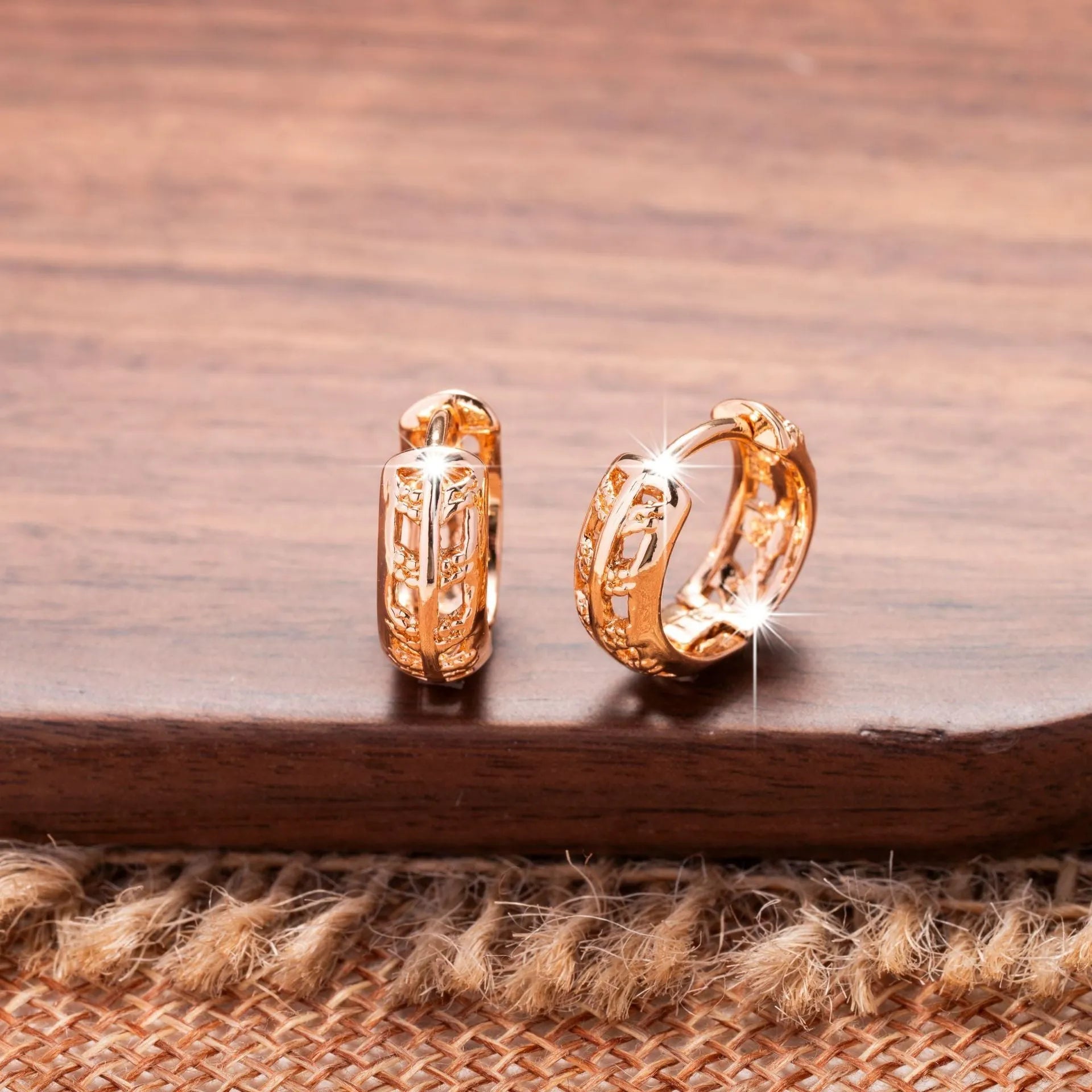 Rose gold leaf-shaped earrings with heart cut-outs, 20mm copper jewellery