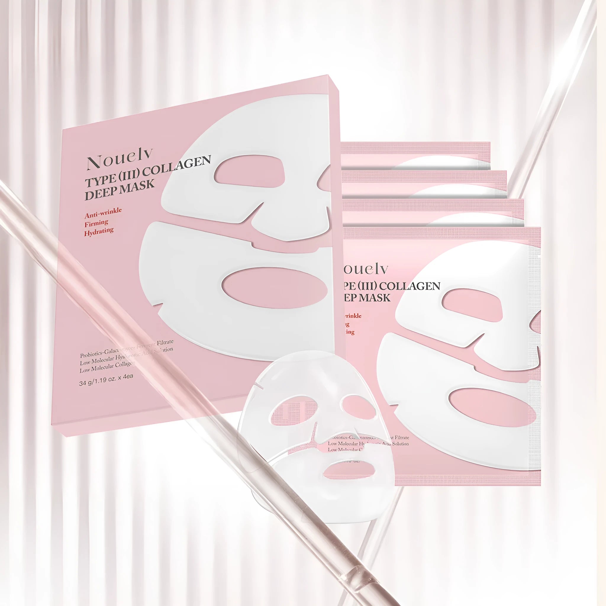 Collagen layered patch mask box containing 4 sheet masks for skincare