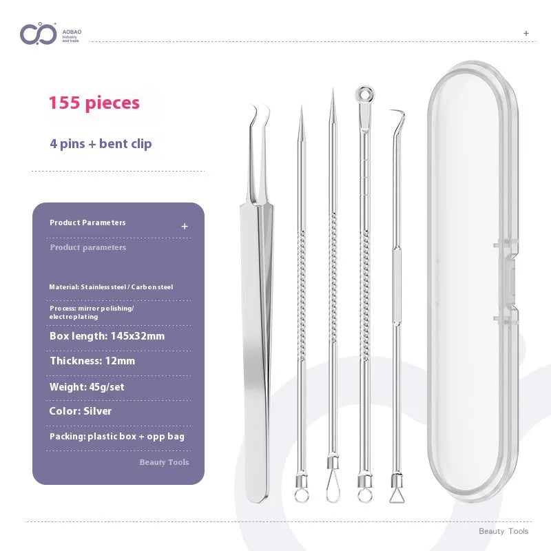 4-piece metal acne needle set with ultra fine pointed tips for precise skin treatment applications