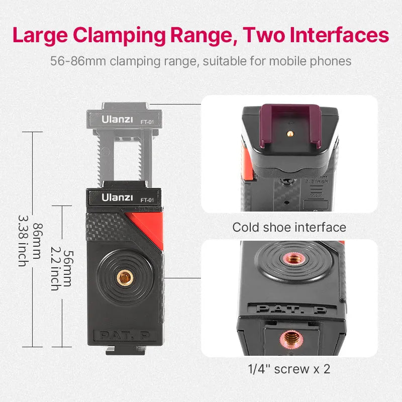 Black FT-01 octopus phone tripod with aluminium legs and clip for mobile devices