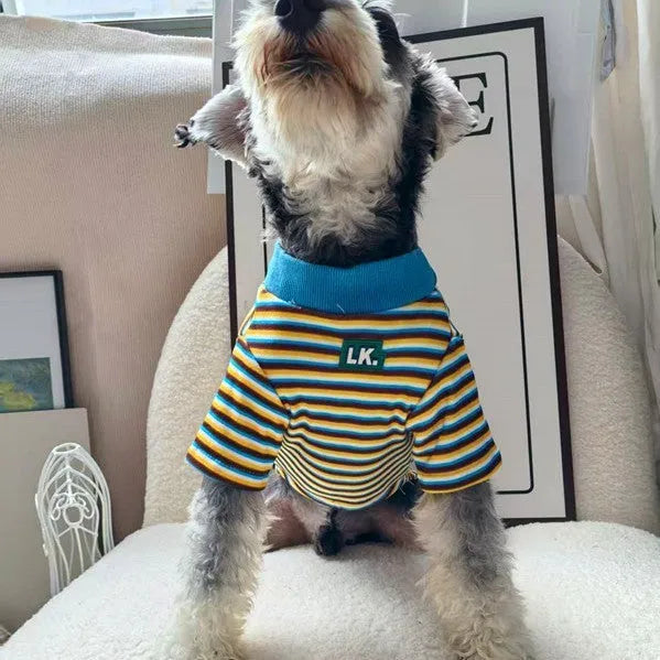Pet clothing warm cute striped polyester dog coat in blue size M on white background