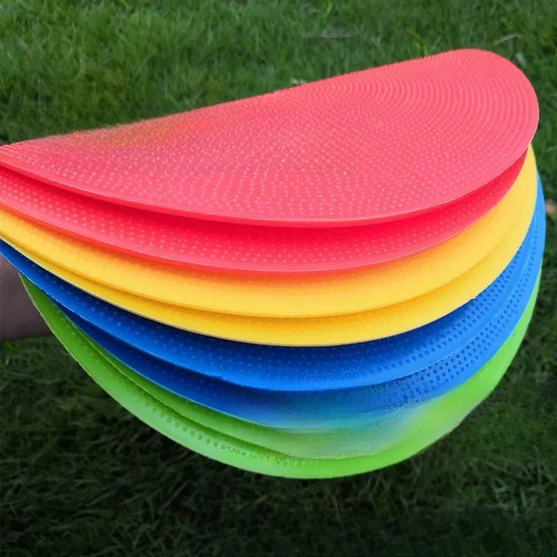 Soft yellow TPE football training landmark pad, a flat 23cm disc for field marking.