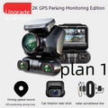 Black panoramic driving recorder dash camera mounted on a car windscreen
