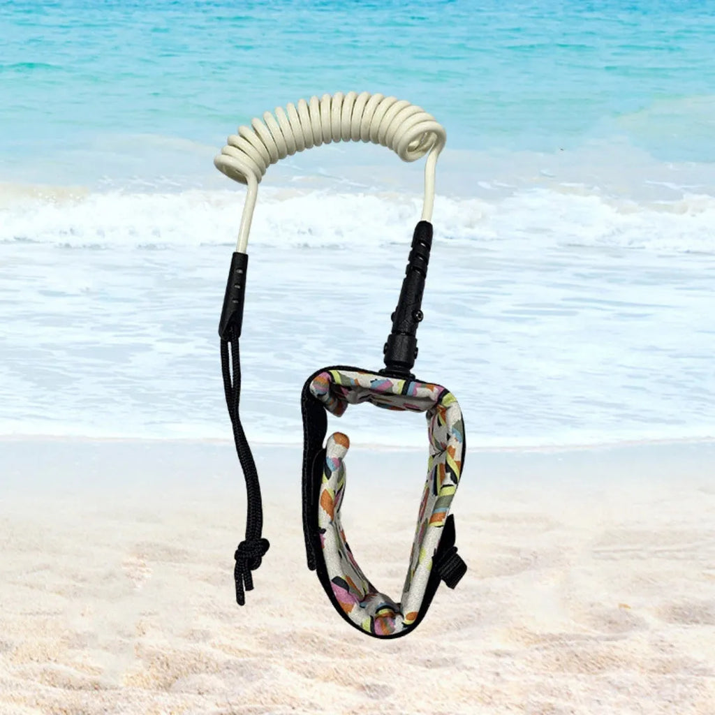 High elastic surfboard hand holding rope showing flexible construction for board transport
