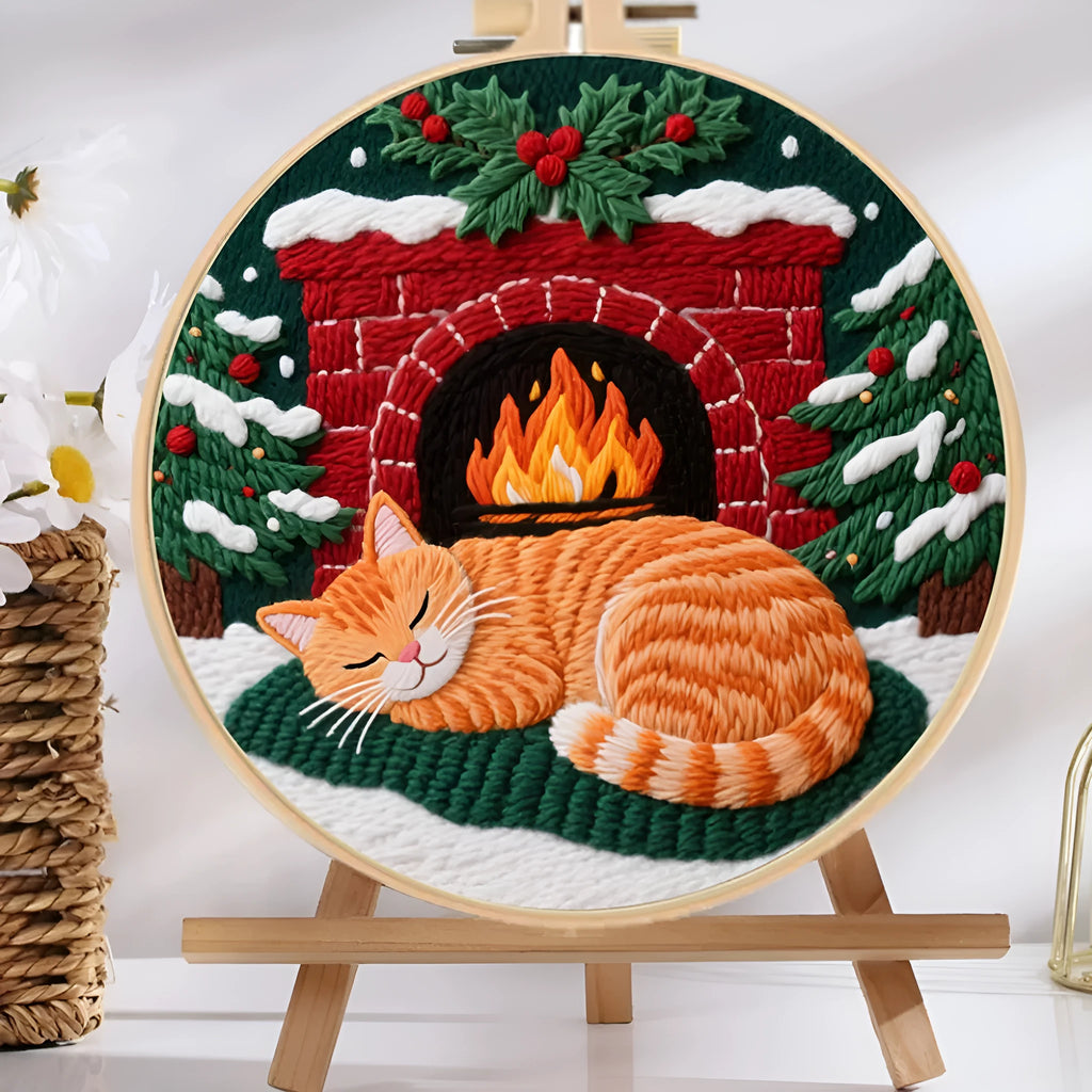 Embroidery material package showing autumn fruit pattern on cotton linen fabric with imitation bamboo frame