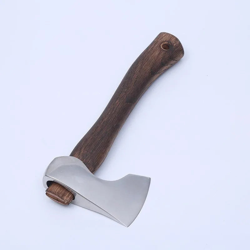 Camping axe with high carbon steel head and wooden handle for outdoor woodcutting