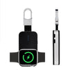 Black Apple Watch wireless charging power bank on a keyring, showing compact size.