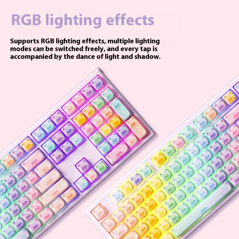 Coloured sugar cat mechanical keyboard with Bluetooth connectivity and Kailh piano switches