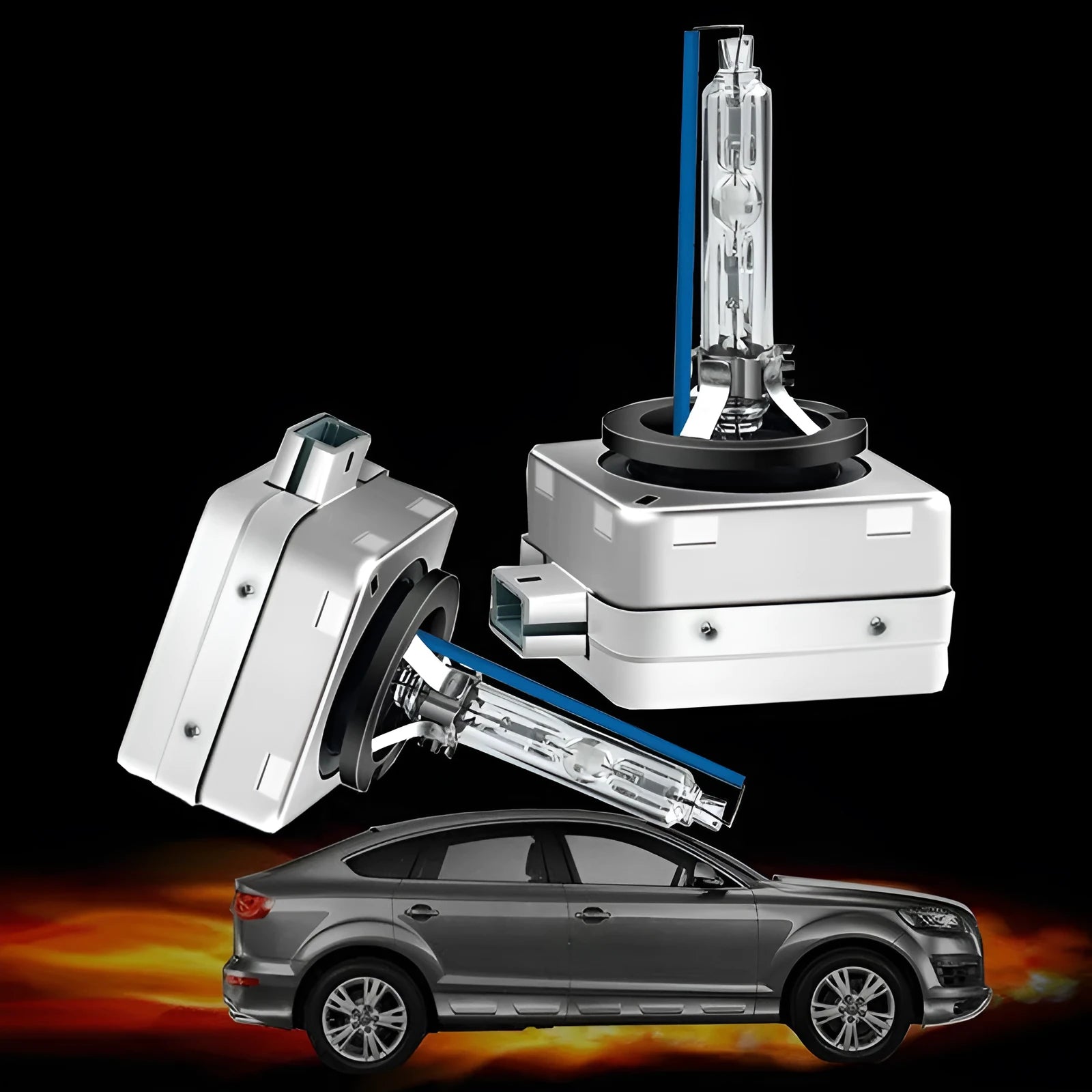 Automotive Xenon bulb lens lamp with aluminium alloy shell showing D1S and D1R specifications