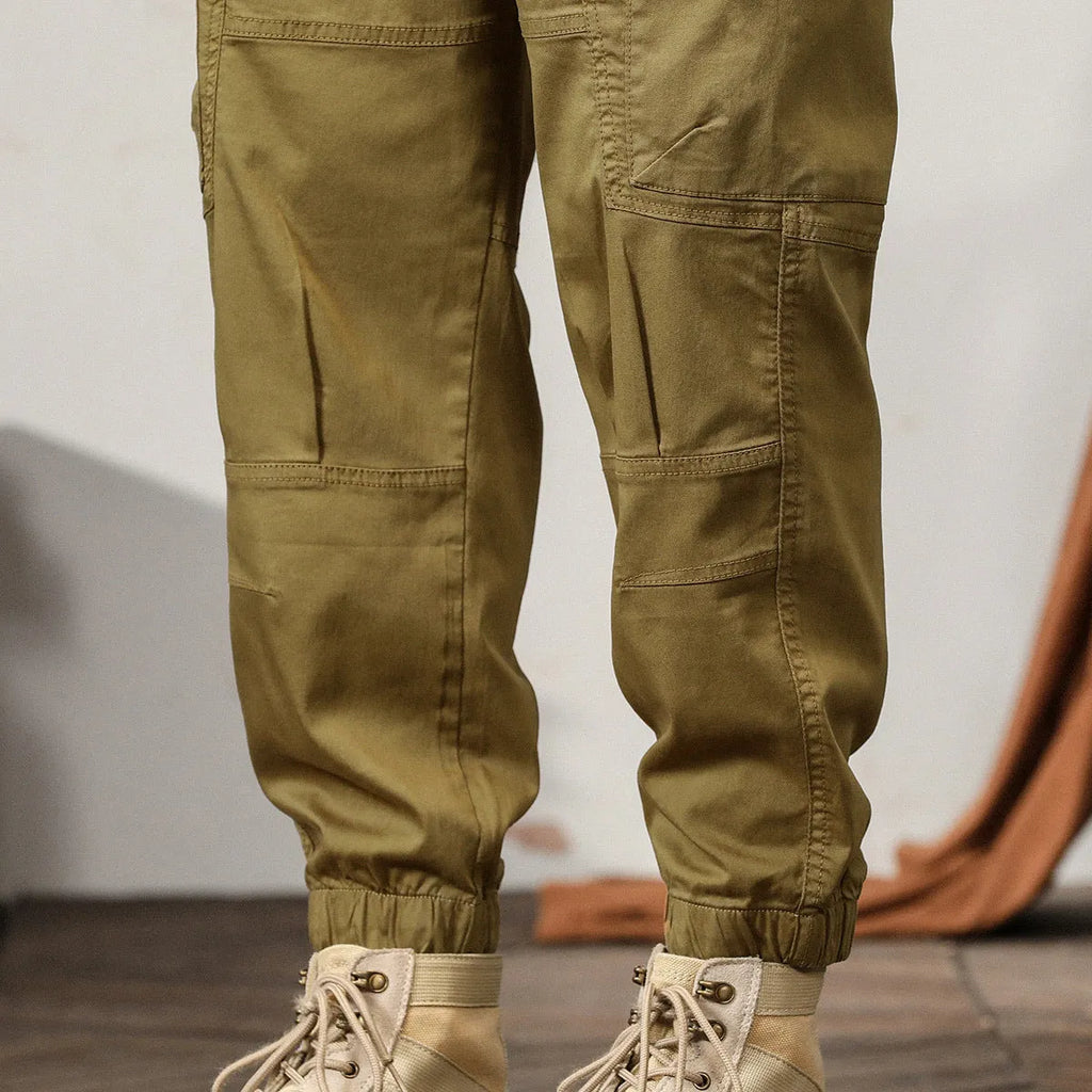 Men's cotton tapered harem pants with ankle band design in khaki colour