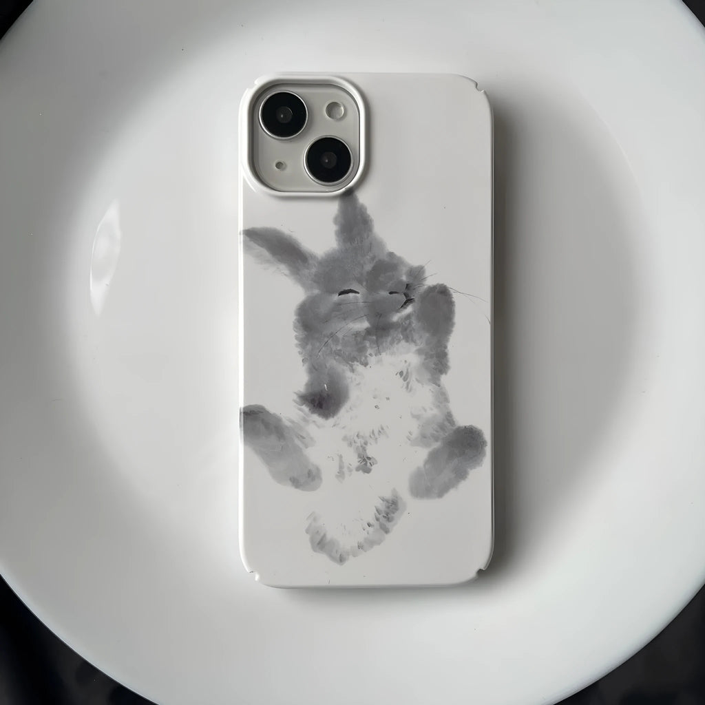 Rabbit Chinese ink ins art film phone case for iPhone with glossy or frosted finish and M61 pattern