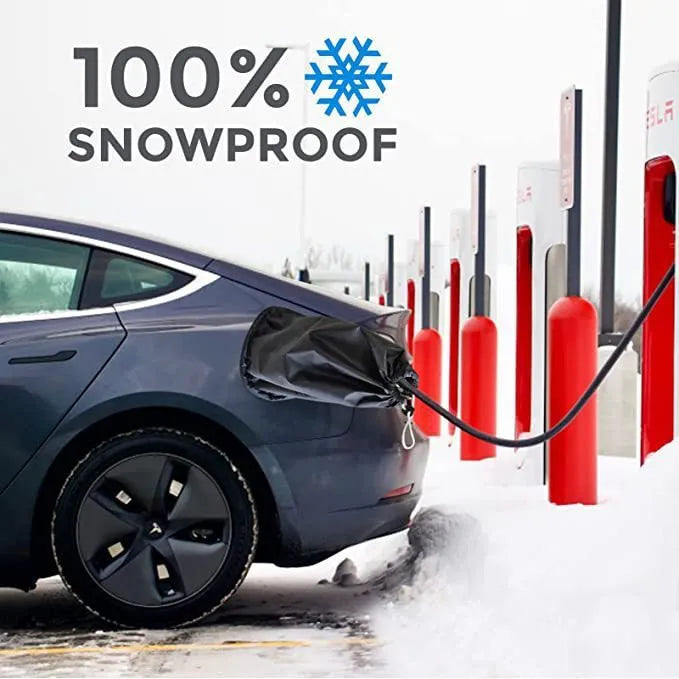 Grey waterproof drawstring cover for electric vehicle charging port protection