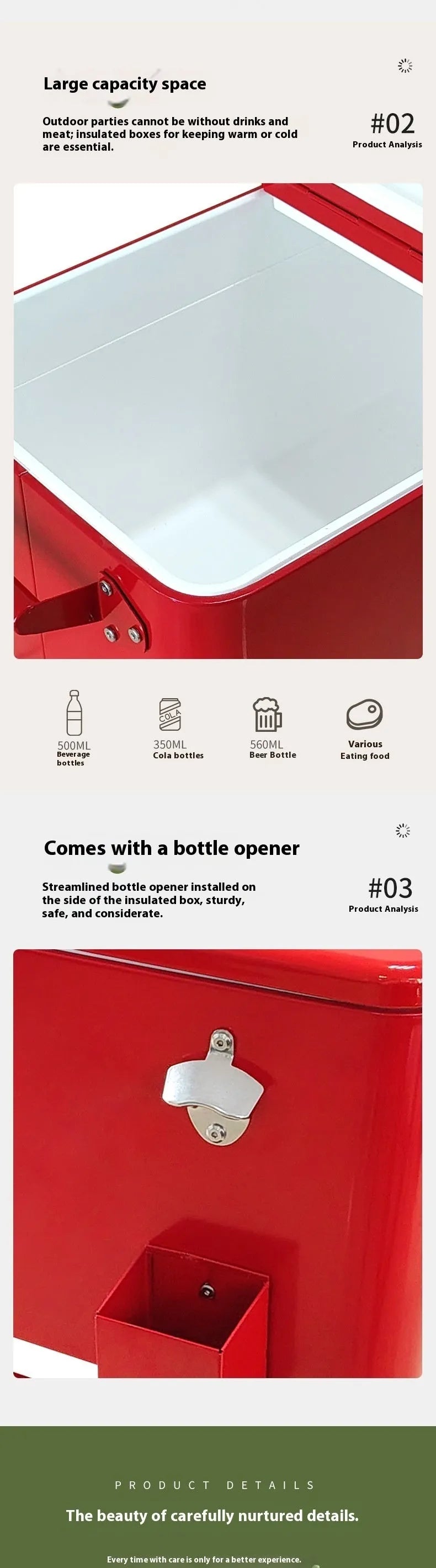 Red outdoor metal insulated cart with ice bucket functionality and 750ml capacity