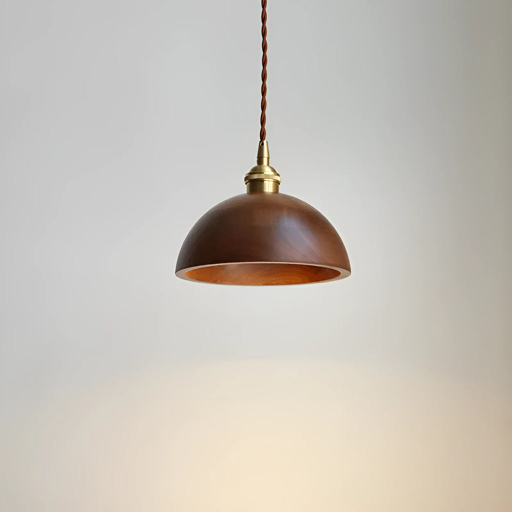Black walnut finished wood and copper single-head droplight chandelier with E27 holder