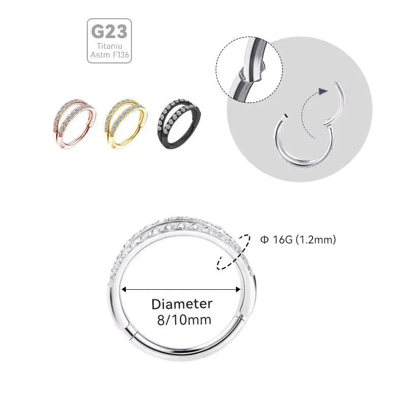 G23 titanium alloy body jewellery ring in gold or steel colour with diamond treatment, showing hoop design.