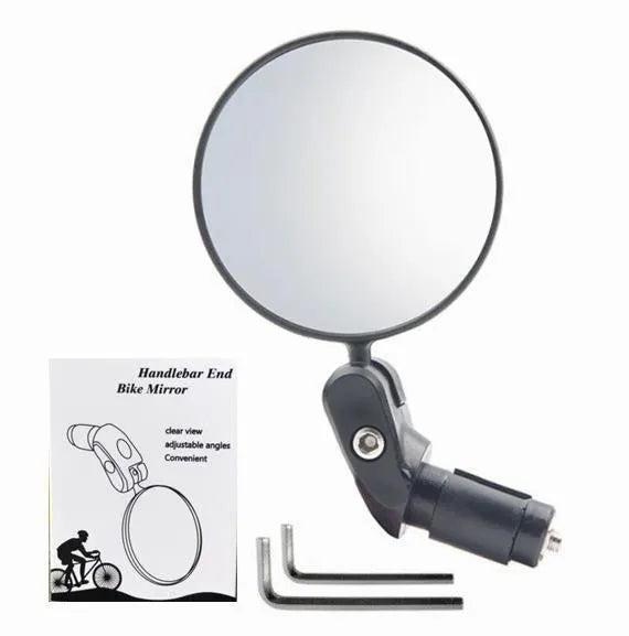 Black foldable convex rearview mirror with 7cm diameter on a 14cm arm.