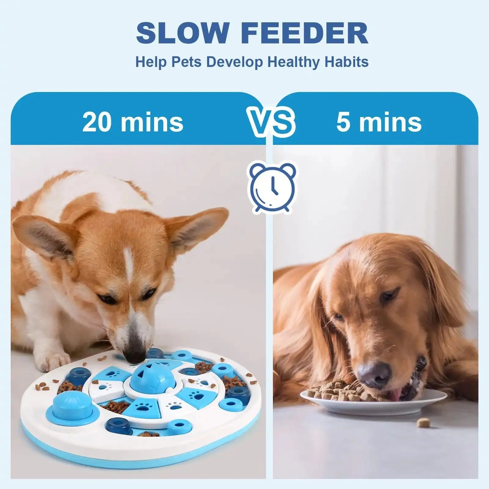 Dog puzzle toy with 24 hidden food compartments and spherical bells in blue colour option