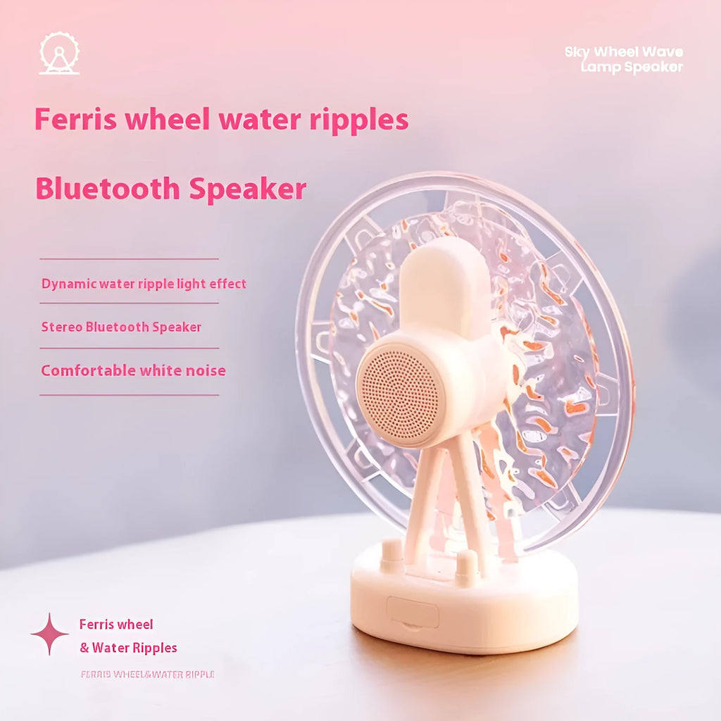 Ferris wheel shaped Bluetooth speaker with colourful LED lights in pink or white colour options
