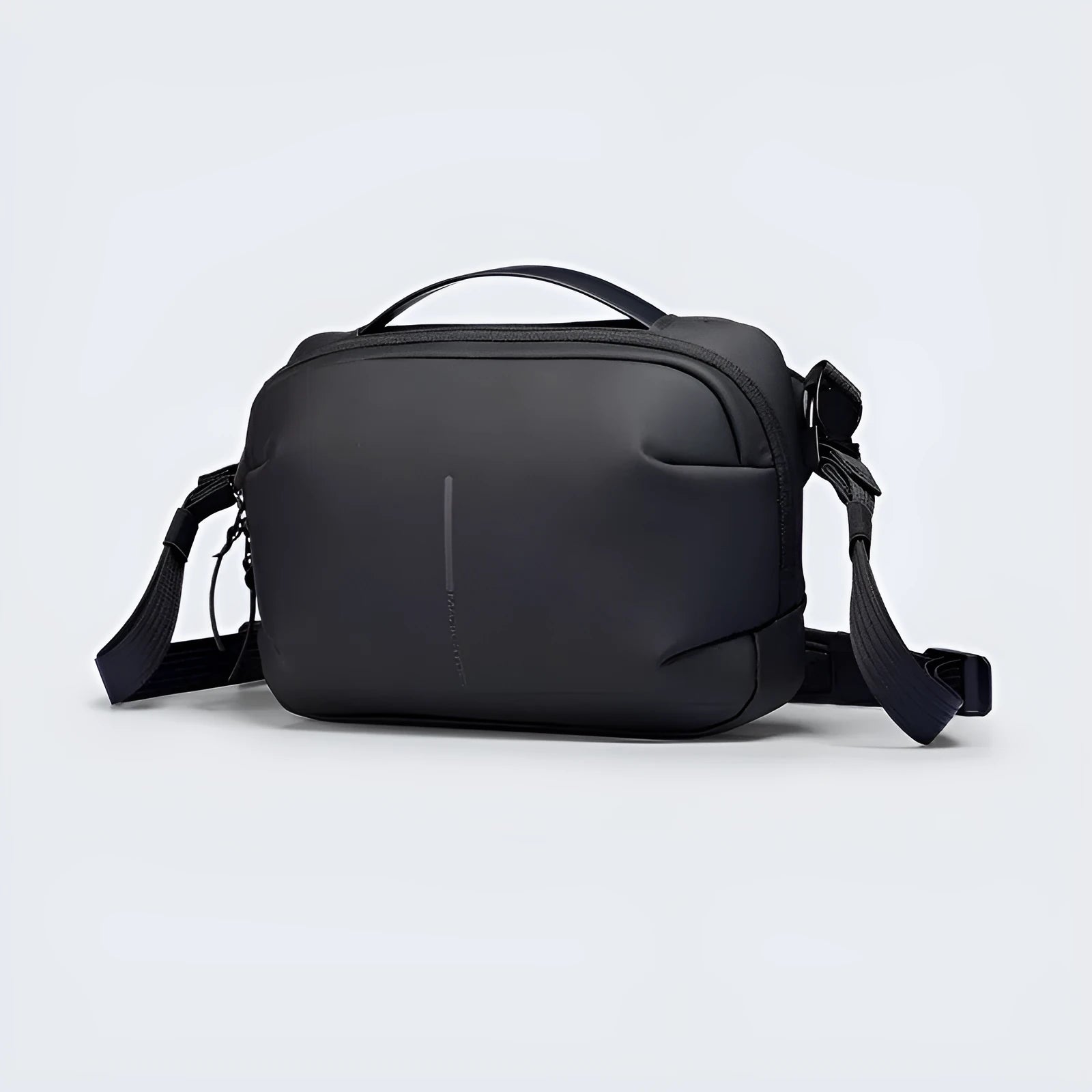 Large capacity black PU men's shoulder bag with urban simplicity style