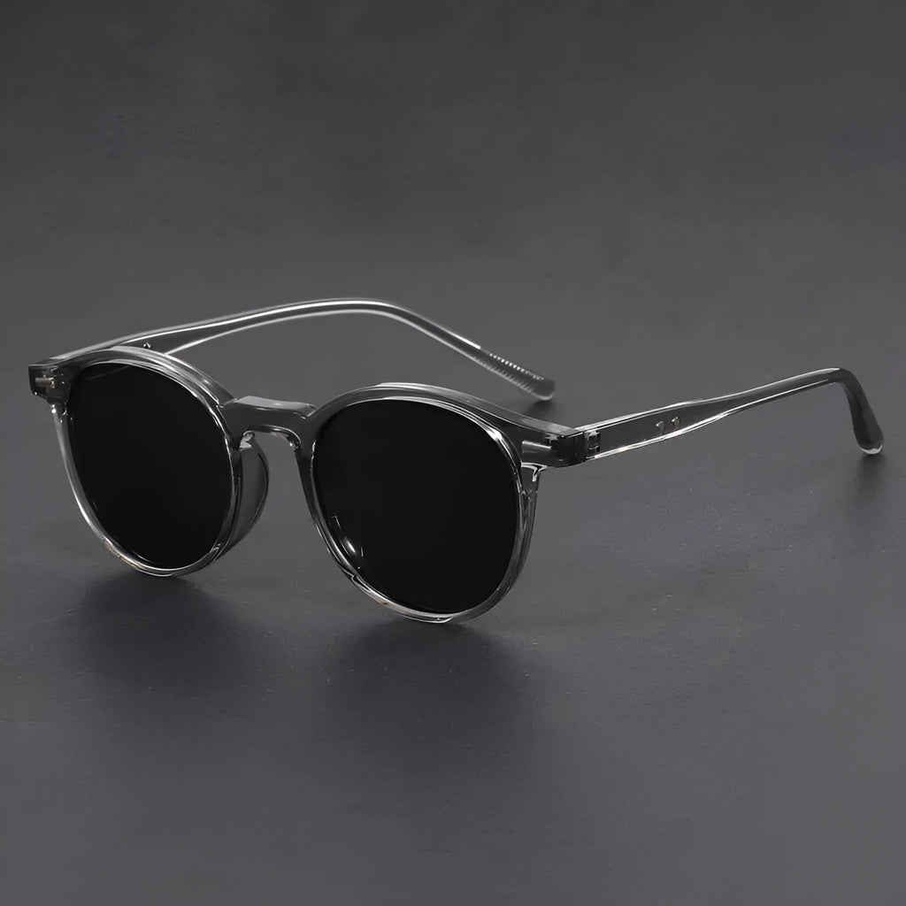 Ultra-light retro sunglasses with oval frame and polarized grey lenses