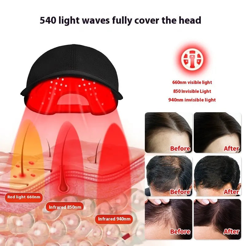 Black infrared hair growth cap with LED lights for red light scalp therapy