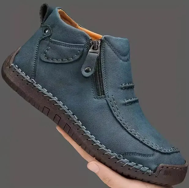 Chelsea plus size men's casual slip-on flat high top shoes in 828 Black with animal pattern and sewing line detail