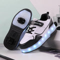 Electric roller skates with USB charging port in pink, white, black, or purple colours
