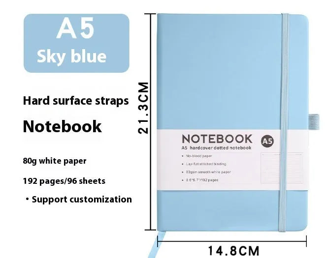 A5 soft skin-feel PU leather diary with strap closure and horizontal ruled pages in multiple colour options