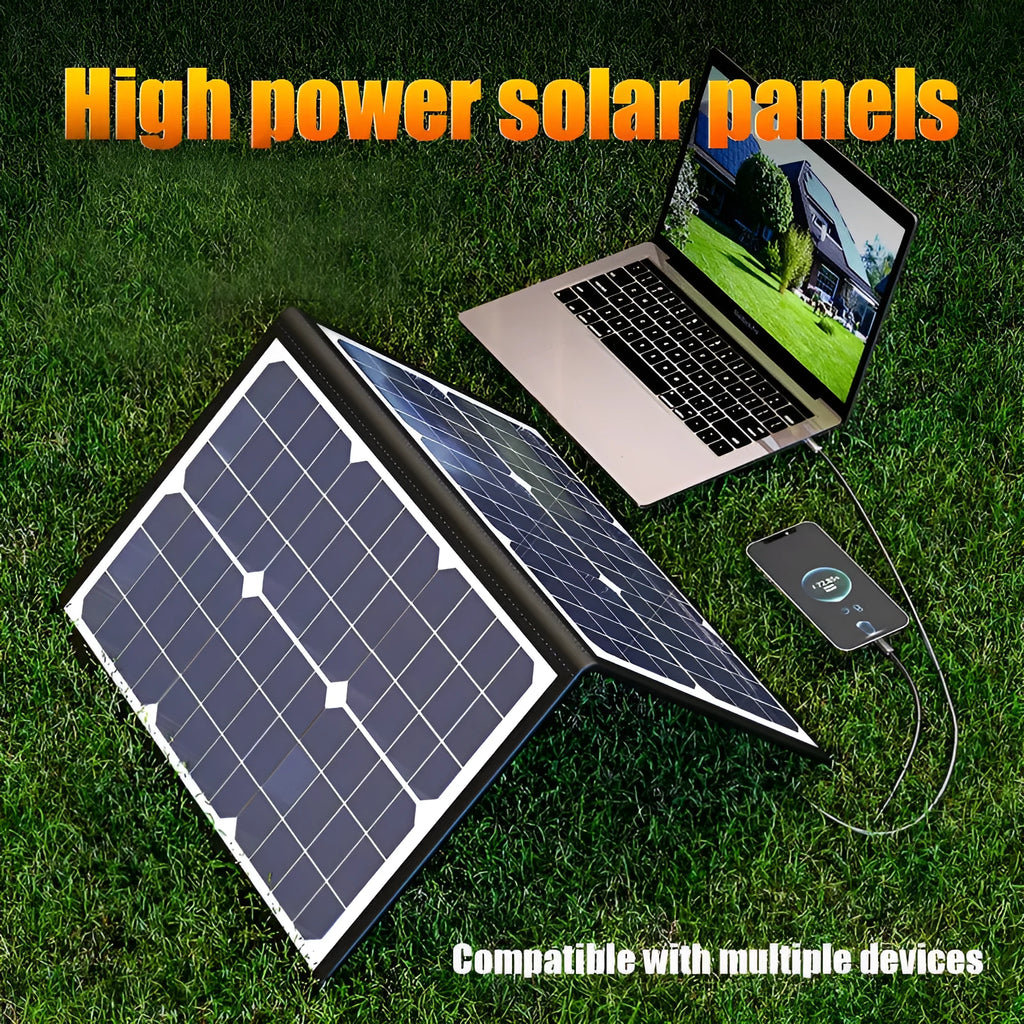 Black 40W monocrystalline solar panel folded inside its portable bag.