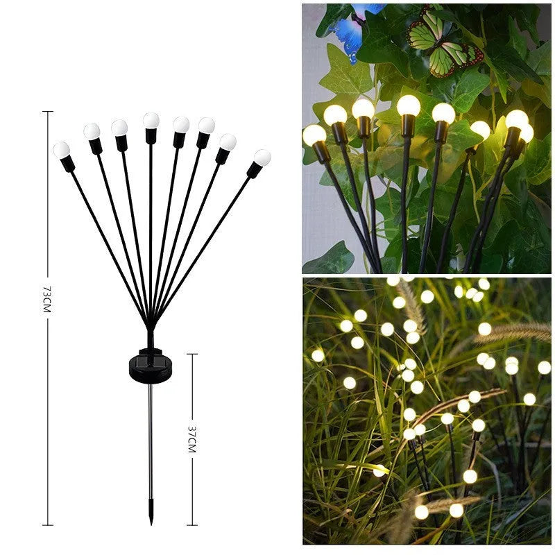 Solar-powered garden ground light with multiple LED heads and automatic dusk-to-dawn operation
