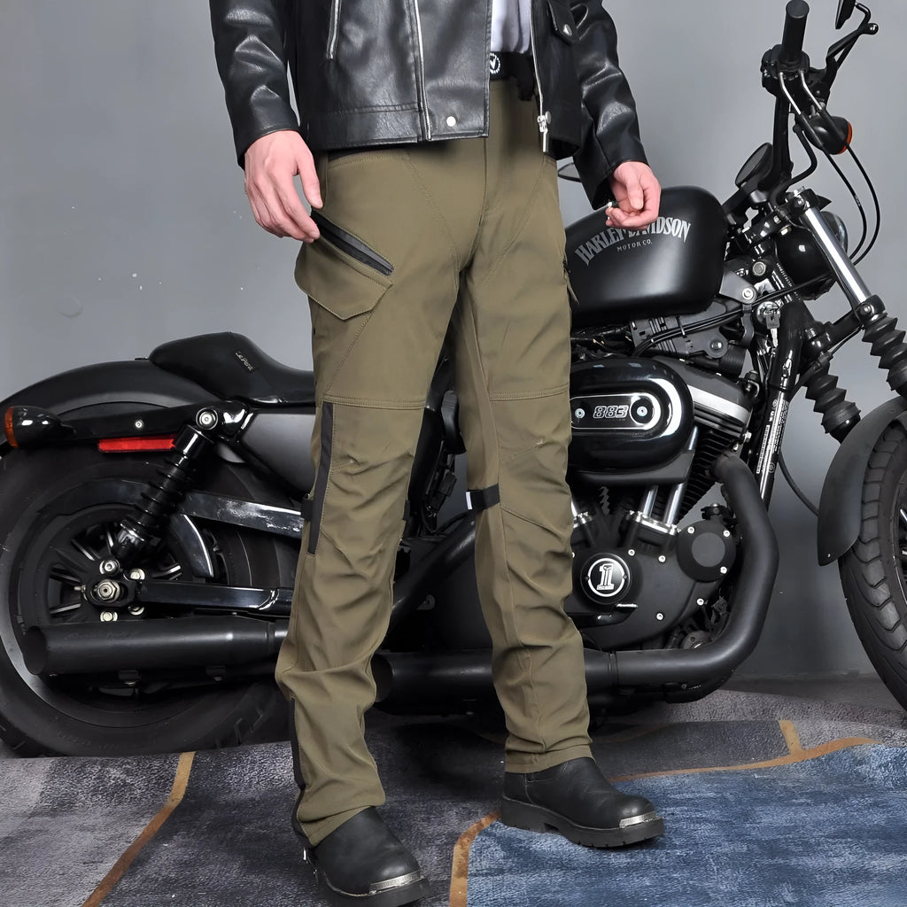 Motorcycle waterproof trousers with protective gear set in black or green colour options