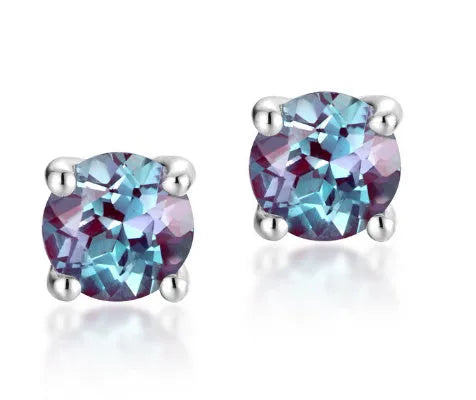 925 sterling silver ear studs with a round cultivate alexandrite stone, geometric simple style.