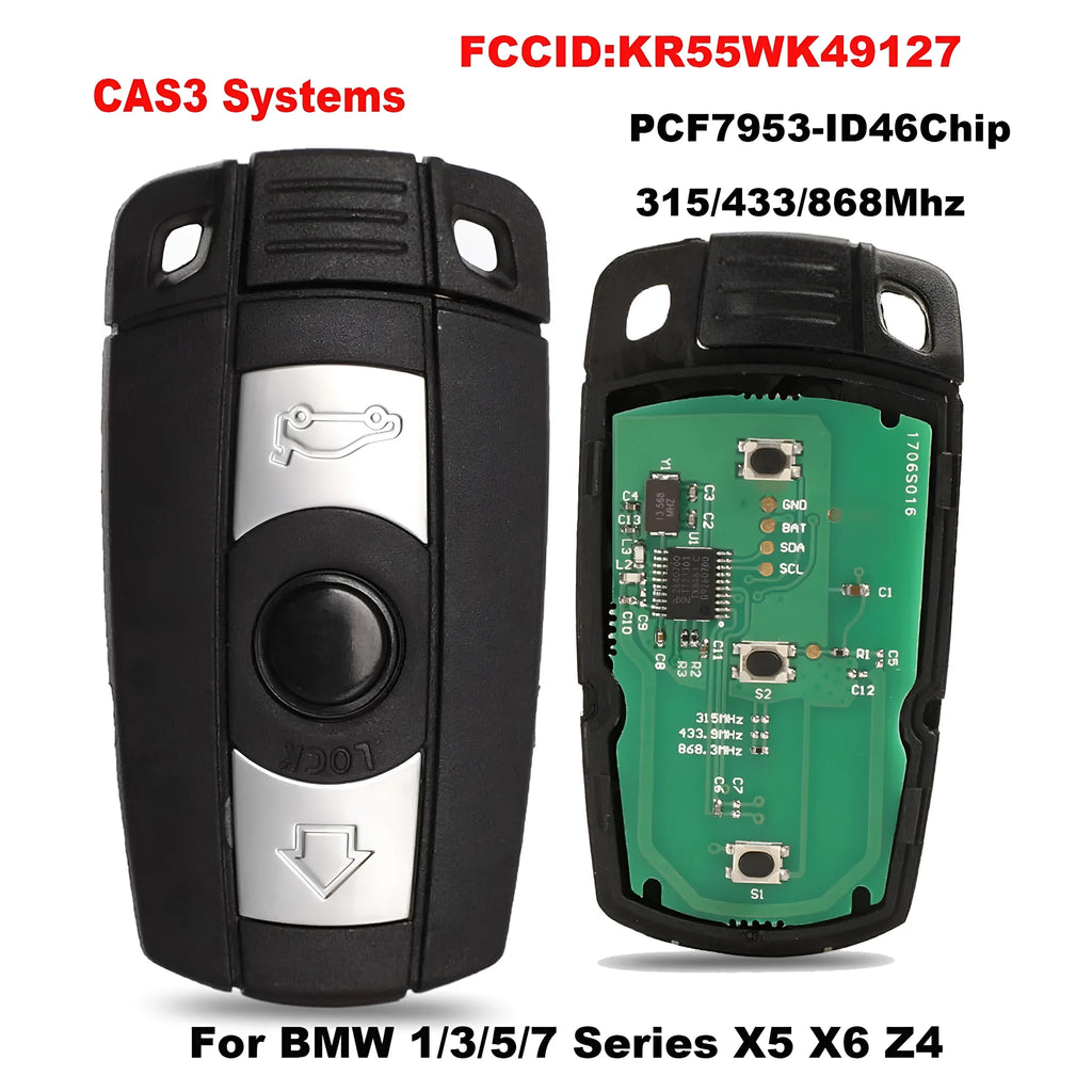 BMW semi-intelligent three-button remote car key blank for CAS3 systems