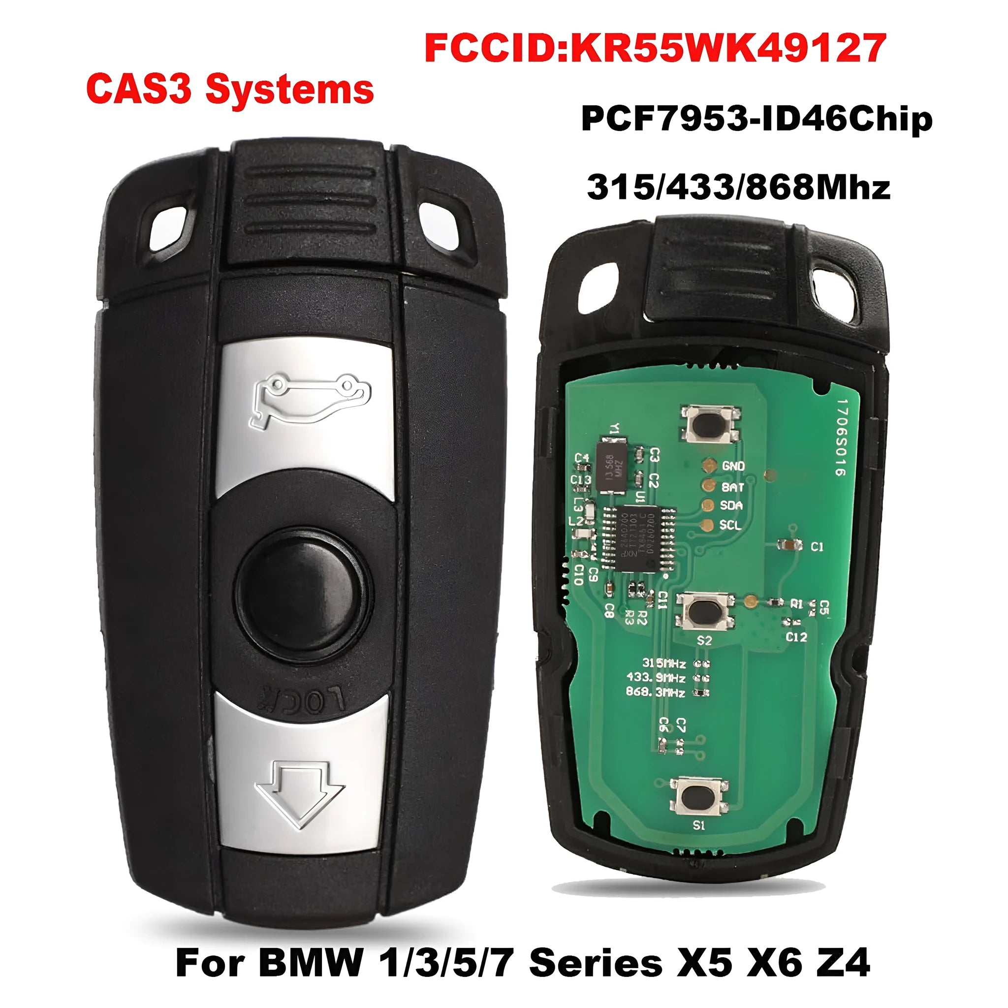 BMW semi-intelligent three-button remote car key blank for CAS3 systems