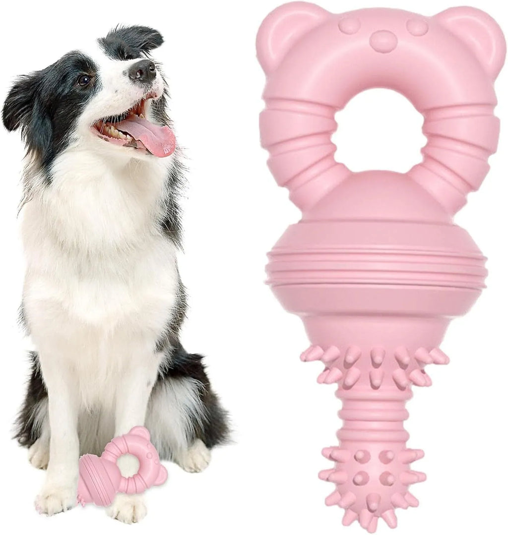 Blue molar-shaped rubber dog chew toy with textured surface for teeth cleaning
