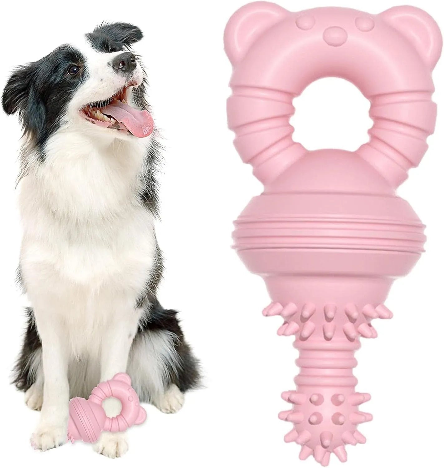 Blue molar-shaped rubber dog chew toy with textured surface for teeth cleaning