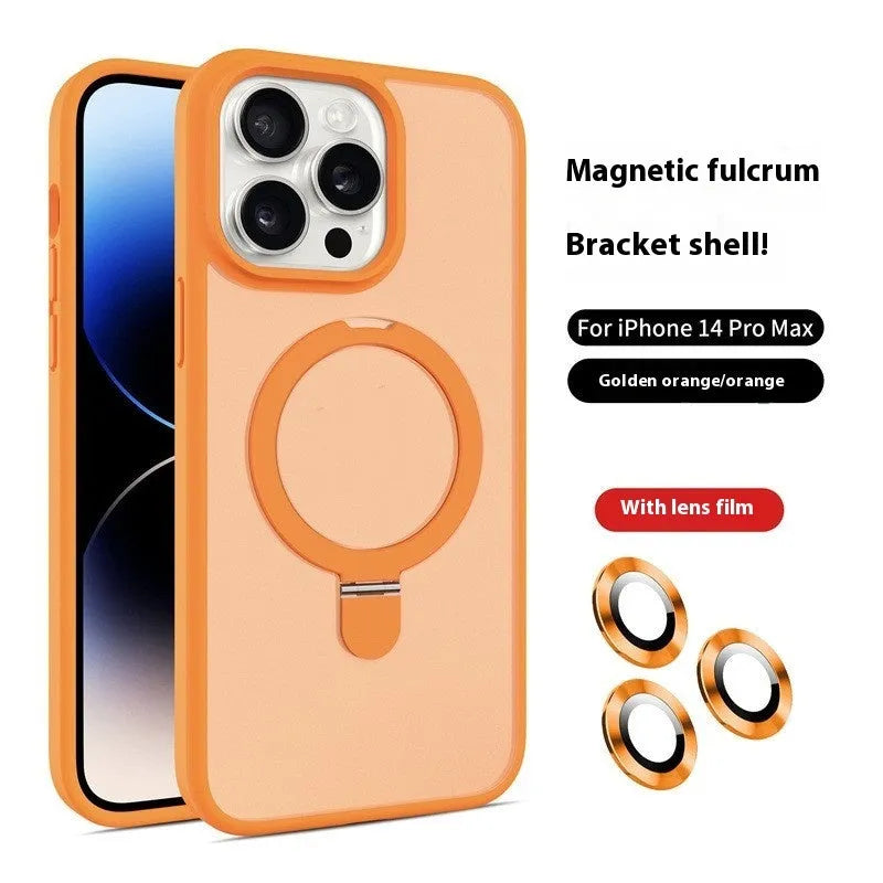 Magnetic frosted phone case for iPhone with built-in kickstand and lens protection, available in black