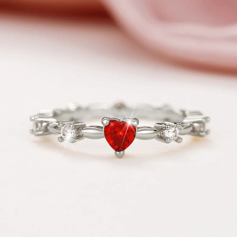 Zircon peach heart ring in gold or silver electroplated finish, sizes 6-10